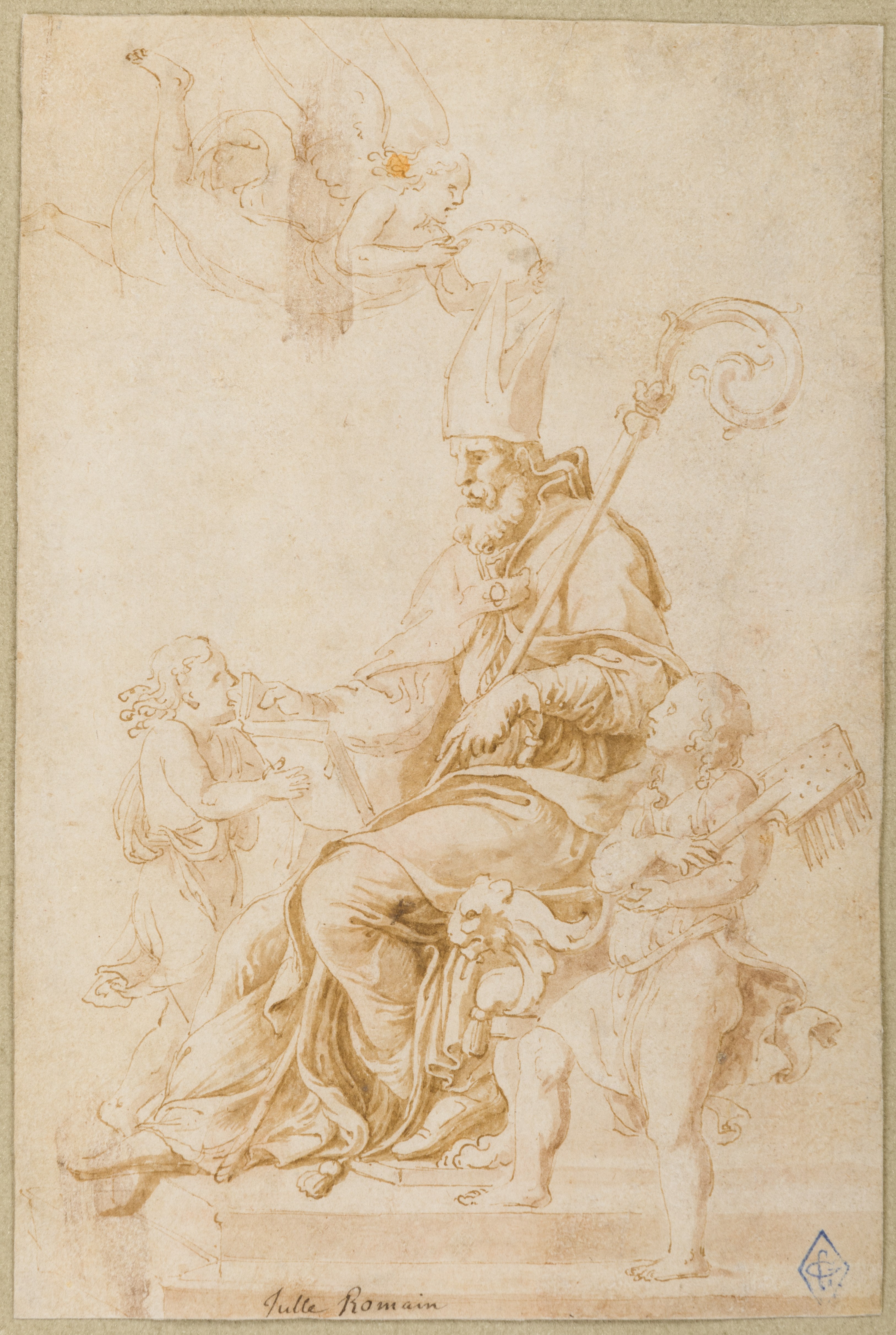 Saint Blaise, Seated and Enthroned by an Angel